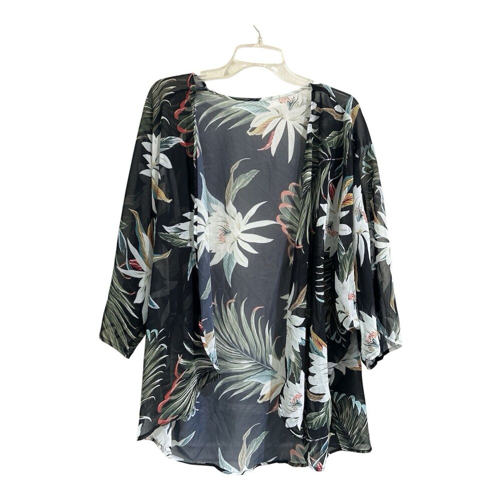 Unbranded Women's Black Floral Sheer Cover-Up Kimono Size XL 1X